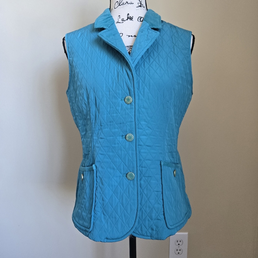 Talbots green quilted vest button front womens S